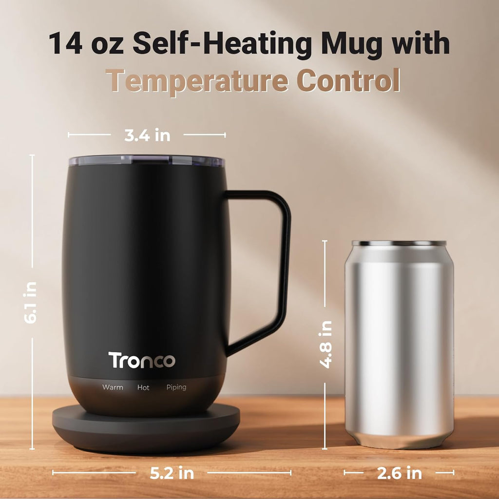 Temperature Control Heated Coffee Mug 14 Oz – Rechargeable Self-Heating Smart Mug with Lid – Manual Control, 3 Modes, 130 Min Battery Life, Auto Shut-Off (Crimson)