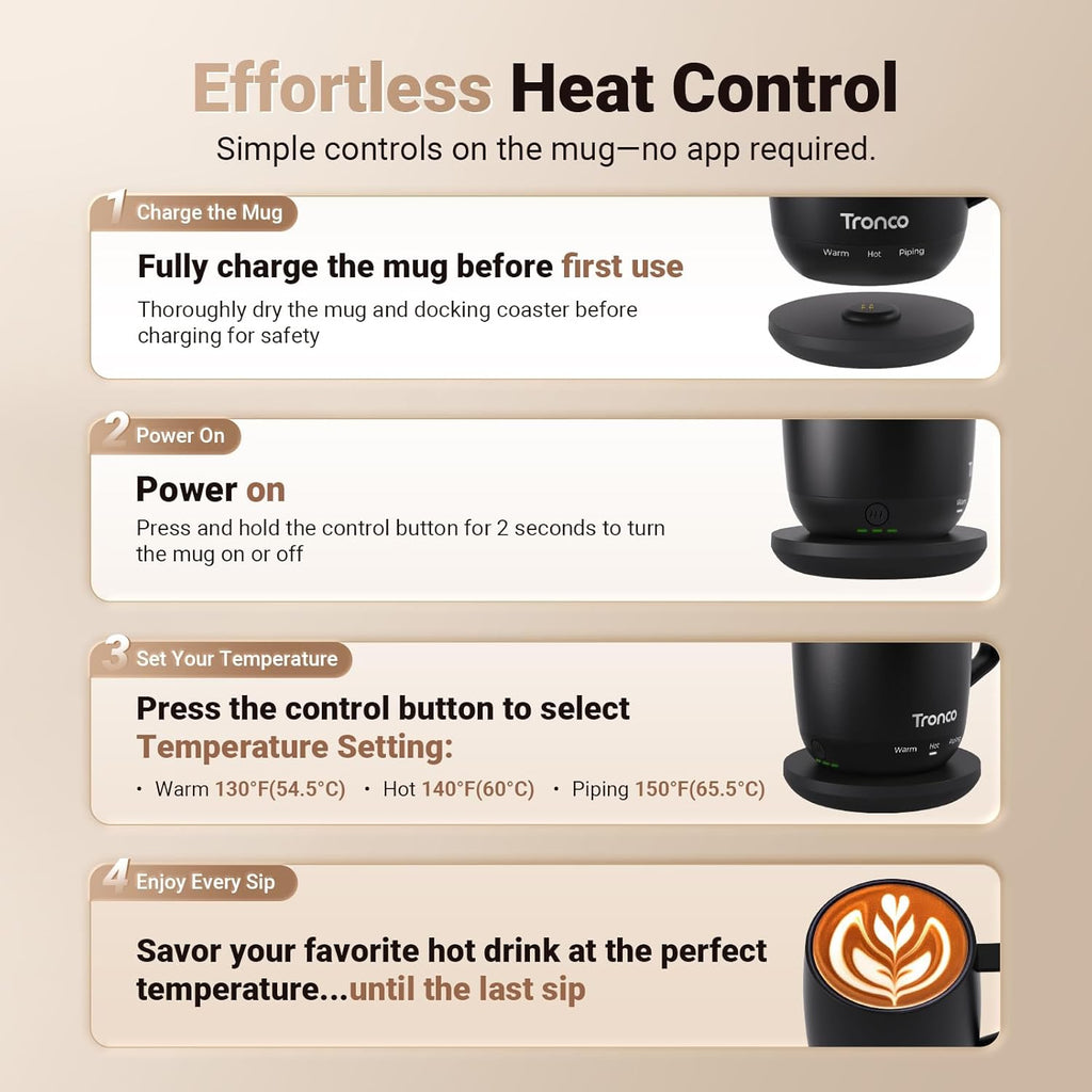 Temperature Control Heated Coffee Mug 14 Oz – Rechargeable Self-Heating Smart Mug with Lid – Manual Control, 3 Modes, 130 Min Battery Life, Auto Shut-Off (Crimson)
